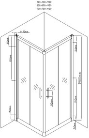 Mexen Rio, sprchovací kút s posuvnými dverami 90x90x190 cm, 6mm číre sklo, čierny profil, biela sprchová vanička SLIM, 860-090-090-70-00-4010