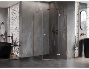 Mexen Lunar, pravý výklopný päťuholníkový sprchový kút 80 x 90 cm, 8mm číre sklo, profil ružové zlato, 831-080P-090L-60-00-P