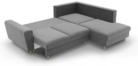 Svetlosivá zamatová rozkladacia/s úložným priestorom rohová pohovka (pravý roh/do L) Kyoto – Cosmopolitan Design