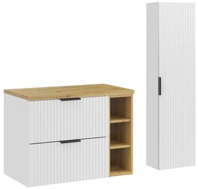 Koupelnová sestava Casad s deskou, bočním regálem a skříňkami 80 cm bílá/dub artisan