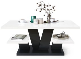 VIVA Biely Lesk/Čierny Mat - moderný konferenčný stolík s policami