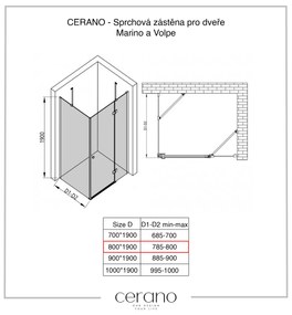 CERANO Cerano, pevná sprchová zástena pre dvere Marino a Volpe 80x190 cm, 6mm číre sklo, chrómový profil, CER-CER-420255