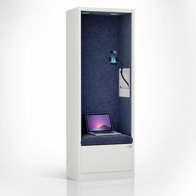 Akustická kabína SALLY MentalBox 600 mm – biely korpus, tmavomodré sedadlo