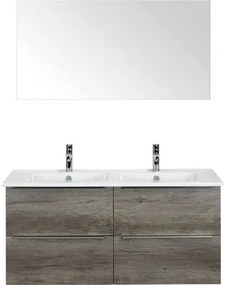 Kúpeľňový nábytkový set Pulse 120 cm s keramickým dvojitým umývadlom dub Nebraska a zrkadlom 84726124