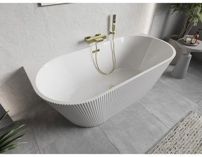 Mexen Oris, voľne stojaca ryhovaná vaňa 150 x 75 cm, biela lesklá, przelew złoty- 52871507500-50