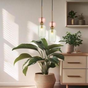 Luster na lanku MOLLY 1xE14/40W/230V pr. 12 cm zlatá/zelená/ružová