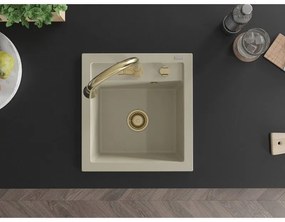 Mexen Vito, 1-komorový granitový drez 490x520x210 mm a drezová batéria Elia, béžová, 6503-69-670101-50