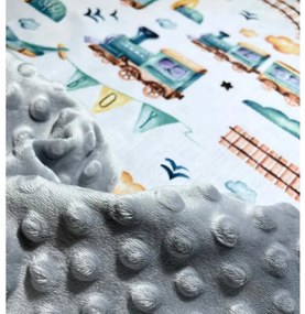 Deka Train detská/minky sivá 60x70 cm – vláčiková deka pre bábätká
