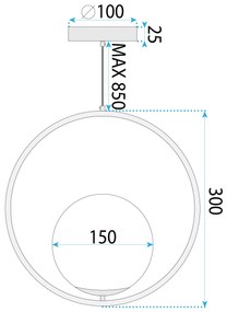 Toolight Toolight, stropná lampa visiaca sklenená guľa z bieleho zlata G109-1W Gold, OSW-09734