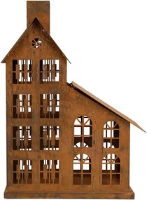 Hrdzavý svietnik v tvare domčeka Rustic Charm - 22*11*32 cm