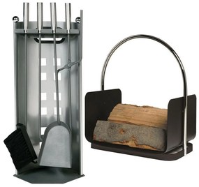 Sada krbového náradia a koša na drevo s držadlom 6 ks antracit