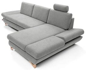 Rozkladacia rohová čalúnená sedacia súprava s úložným priestorom do tvaru L AVESTA pravá sivá