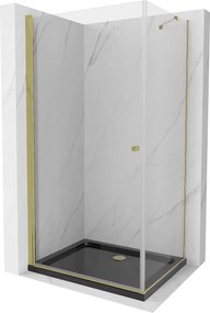 Mexen Pretoria, sprchovací kút 100 (dvere) x 80 (stena) cm, 6mm číre sklo, zlatý profil + čierna sprchová vanička, 852-100-080-50-00-4070G