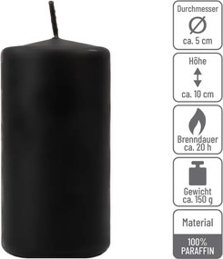 Čierna parafínová sviečka 10 cm, 20 h horenia, sada 8 ks