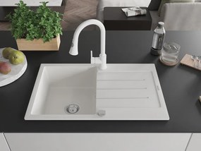 Mexen Bruno, 1-komorový granitový drez 795x495x200 mm a drezová batéria Elia, biela, 6513-20-670101-20