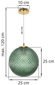Závesne svietidlo Cannes, 1x zelené sklenené tienidlo (fi 25 cm), G