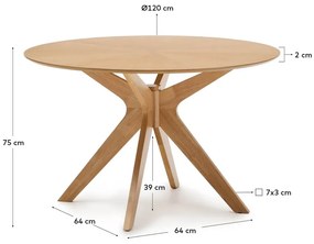 Okrúhly jedálenský stôl s doskou v dubovom dekore ø 120 cm Naanim – Kave Home