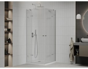 Mexen Roma Duo, sprchový kút 80 (dvere) x 80 (dvere) cm, 6mm číre sklo, chrómový profil + slim sprchová vanička 5cm biela + chrómový sifón, 854-080-080-01-02-4010