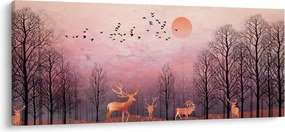 Obraz - Jelene v žiare zapadajúceho slnka (120x50 cm)
