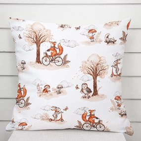 Biante Detská bavlnená obliečka na vankúš Sandra SA-696 Líšky na bicykloch - hnedé na bielom 60 x 60 cm