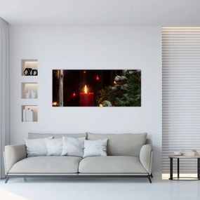Obraz - Žiariaca vianočná sviečka (120x50 cm)