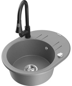 Mexen Kevin, 1-komorový granitový drez 586x458x190 mm a drezová batéria Elia, šedá, 6517-71-670101-70