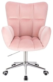 LuxuryForm DESIGN Kreslo AURORA VELUR na striebornej podstave s kolieskami - svetlo ružové