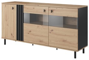 Vitrína Madeira 3D (dub artisan + čierny antracit). Akcia -21%. Vlastná spoľahlivá doprava až k Vám domov. 1071365