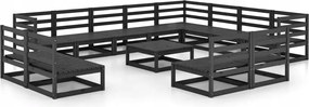 vidaXL 13-dielna sedacia súprava do záhrady, čierna, borovicové drevo