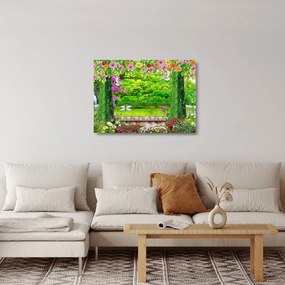 Sklenený obraz - Čarovná záhrada s labuťami (70x50 cm)