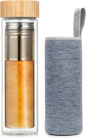 Klarstein Fľaša na čaj, s uzáverom a sitom, 500 ml, dvojité sklo, bambusový kryt
