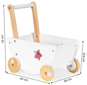 EcoToys Detský drevený kočík pre bábiky 2v1 - ružový