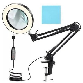 LED Stmievateľná stolná lampa s lupou LED/6W/5V čierna