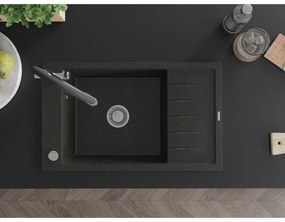 Mexen Elias, 1-komorový granitový drez 795x480x200 mm a drezová batéria Duo, čierna-zlatá metalíza, 6511-75-671701-07