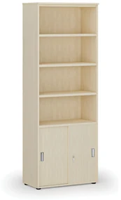 Kombinovaná kancelárska skriňa PRIMO WOOD, zasúvacie dvere na 2 poschodia, 2128 x 800 x 420 mm, breza