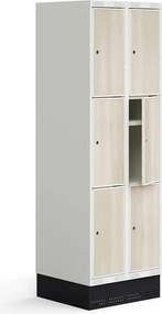 Šatňová skrinka ROZ, 2 sekcie, 6 dverí, so soklom, 1890x600x550 mm, jaseň​
