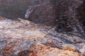 Jedálenský stôl ORGANIC 200 cm oválny, viacfarebný mramorový vrch s rámom v šampansko-zlatej farbe