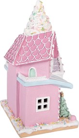 Ružový svietiaci LED domček Pastel Christmas Chic - 21*14*28 cm / 2*AAA