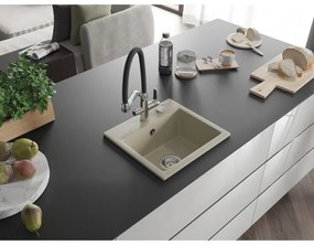 Mexen Milo, granitový drez 435x410x171 mm, 1-komorový a drezová batéria Duo, béžová, 6505-69-671701-07