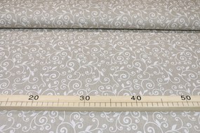 Dekoračná látka biele lístie, š. 140 cm
