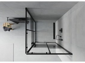Mexen Rio, štvorcový sprchovací kút s posuvnými dverami 90(dvere) x 90(dvere) x 190 cm, 6mm číre sklo s pásikmi, čierny profil, 860-090-090-70-20