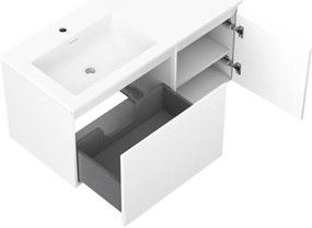 Mexen Orio, kúpeľňová skrinka 100 cm s ľavým umývadlom Otis, 1S, 1D, biela matná, 91A13-10047-3-BBFF01-W18L01