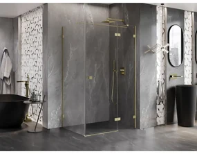 Mexen Lunar T, výklopný pravý sprchový kút 125 x 120 cm, 8mm číre sklo, zlatý kartáčovaný - 834T-125-120-55-00-P