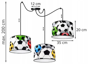 Detské závesné svietidlo Soccer Spider, 3x textilné tienidlo so vzorom, (výber z 2 farieb konštrukcie)