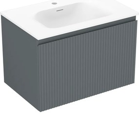 Mexen Rivel, kúpeľňová skrinka 70 cm s umývadlom Vela, 1 zásuvka, drážkovaná, grafitová matná/biela matná, 91A20-07047-1-BF66-W23M01