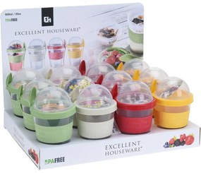 EH Hrnček na jogurt s lyžičkou, 600 ml, plast, mix farieb
