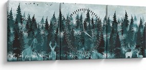 Obraz - Zvieratá v lese (s hodinami) (90x30 cm)