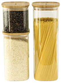 Súprava sklenených hranatých dóz s bambusovým vekom 0,5 l + 1 l + 1,8 l