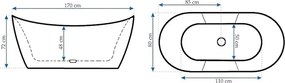 Voľne stojaca akrylátová vaňa REA FERRANO SLIM 170x80 cm biela, sifón Click-Clack - čierny