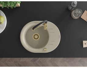 Mexen Kevin, 1-komorový granitový drez 586x458x190 mm a drezová batéria Aster, béžová, 6517-69-73450-57-G